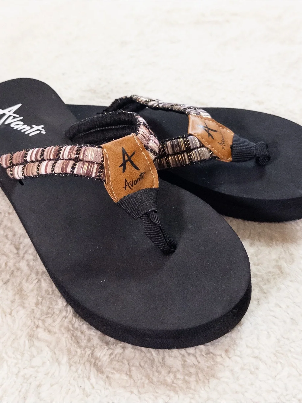 Avanti Black Gray Comfort Flip Flops Women’s Size 6 NWOT Casual Sandals